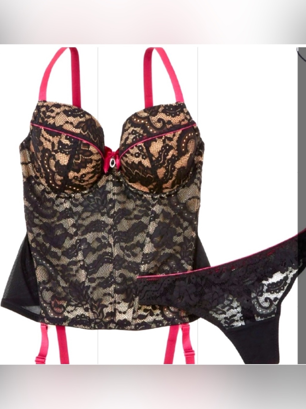 NWT Adore Me Women's Black Maroon Corset Set